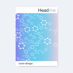 科学的宣传册设计模板。矢量海报布局 分子结构与连接的线和点。科学模式原子 Dna 与杂志 传单 封面 海报设计元素
