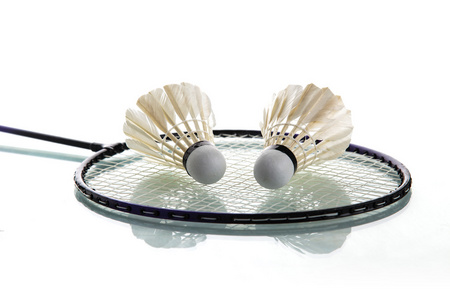 在羽毛球拍上毽球图片