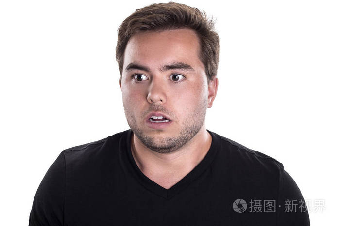 看震惊的白色背景上的男人