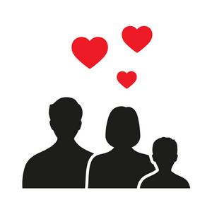 白色背景的家庭标志与心脏