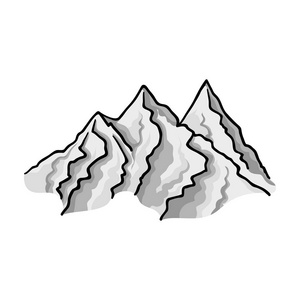 在白色背景上孤立的单色风格的山脉图标。滑雪度假村象征股票矢量图