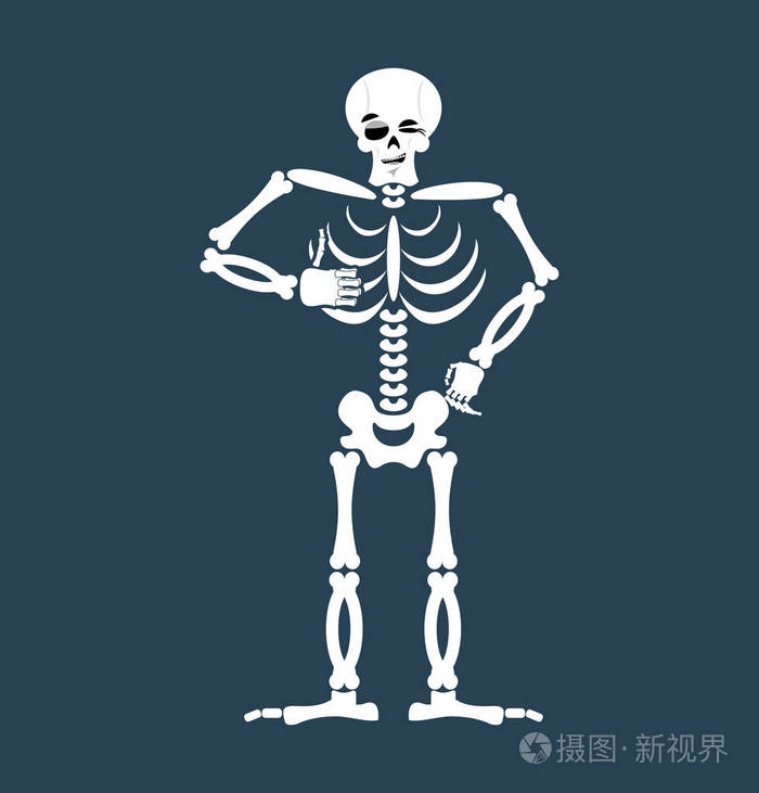 骨架竖起大拇指表情符号.头骨眨眨眼情感分离.人类博