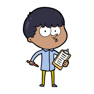 卡通好奇男孩做笔记插画