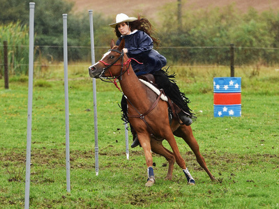 骑着一匹马的女孩照片