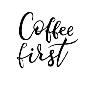 咖啡第一个字母在白色, 手写的载体被隔绝。能源, 早餐概念