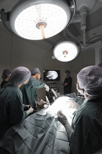 兽医医生在手术室为组腹腔镜手术