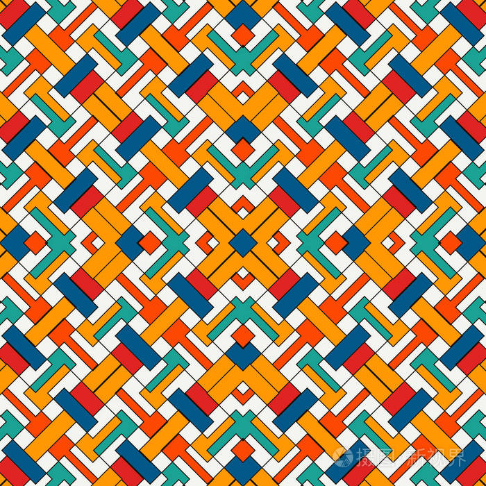 重叠的矩形和正方形背景.重复叠加几何图的无缝图案设计