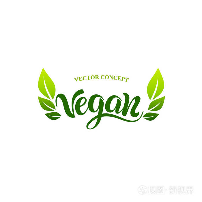 素食主义者标志概念.矢量符号.手写的字体为餐厅,咖啡厅的