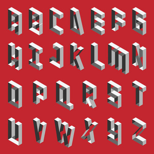 灰色阴影中的等距空心字母.用于书写引号和字母的向量集合.