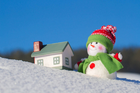 冬天房子雪人图片
