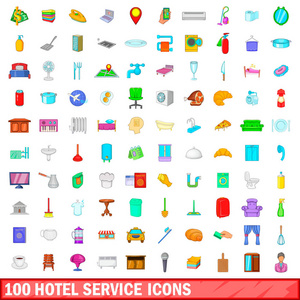 100酒店服务图标集, 卡通风格