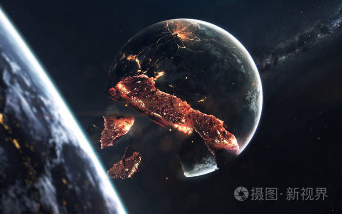 行星爆炸.太空中的启示, 摧毁宇宙物体.nasa 提供的这个图像的元素照