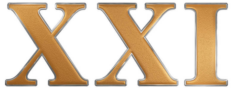 联合国大学罗马数字 xxi et viginti,21,21 个上孤立照片