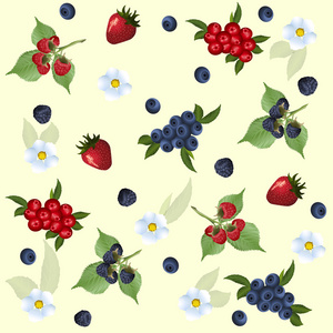 无缝模式的草莓 覆盆子 蓝莓