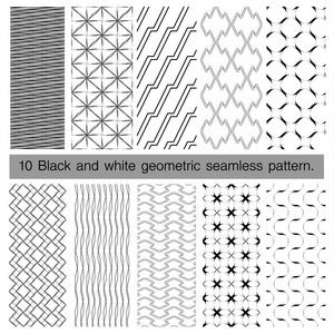 黑色和白色几何无缝模式的集合