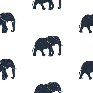 无缝模式与手绘大象矢量图