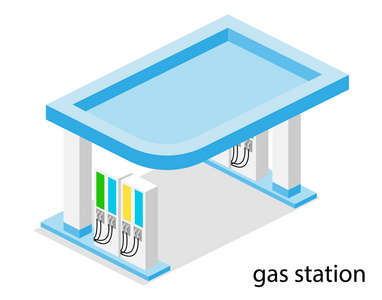 在白色背景下隔离的汽车加油站