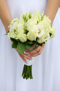 婚礼花束与绿色玫瑰特写