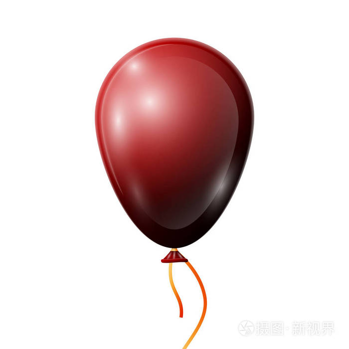 现实的红色气球用丝带白色背景上分离闪亮的彩色光泽气球向量插图