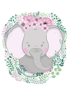 可爱的卡片与手绘的动物大象。用于打印打印海报广告牌明信片等。专为儿童房而设计