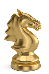 金色骑士国际象棋棋子在白色背景. 3 d 例证