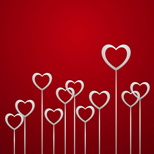 情人节快乐，成长的心在红色背景，为您的写作或签名时尚矢量插画 Eps10 卡