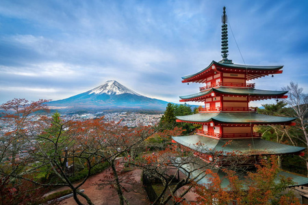 富士山，Chureito Pagoda 在秋天