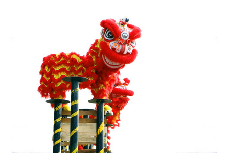 中国新年庆典中的舞狮表演图片