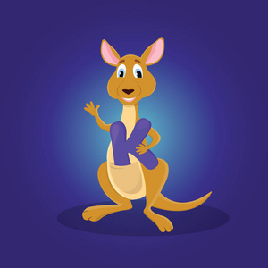 微笑袋鼠矢量字母 k 的卡通微笑袋鼠动物.可爱的儿童插画字符游戏照片