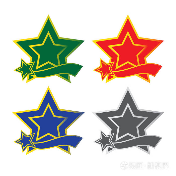 渐变颜色集明星用彩带和明星.矢量徽章