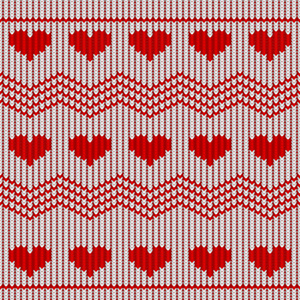 瓦伦丁天红针织无缝模式与心。矢量图