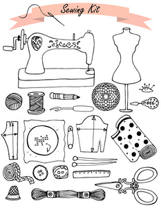 缝纫手绘矢量工具包