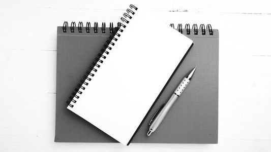 笔记本和钢笔黑色和白色色调颜色样式