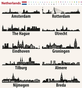 荷兰最大的城市天际线剪影