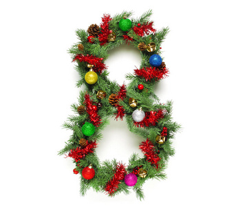 装饰的圣诞树字母和数字的集合
