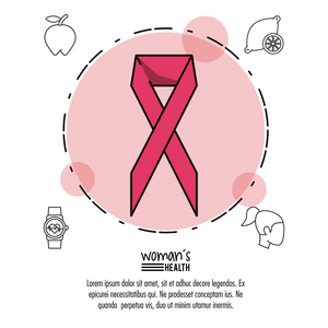 白色背景图表妇女健康与粉红色带状乳癌在玫瑰色圈子