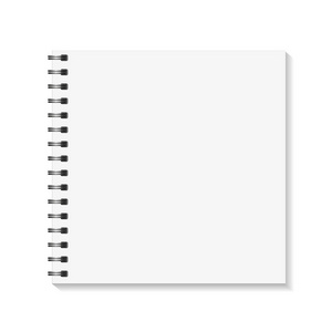 方形笔记本样机。空白页书与粘合剂金属螺旋模板。在白色背景上隔离。矢量