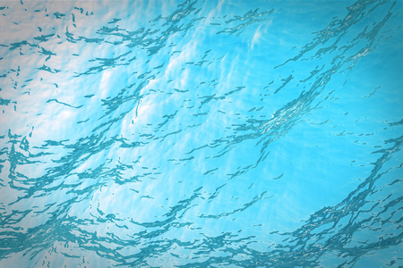 3d渲染表面水下蓝色背景中海