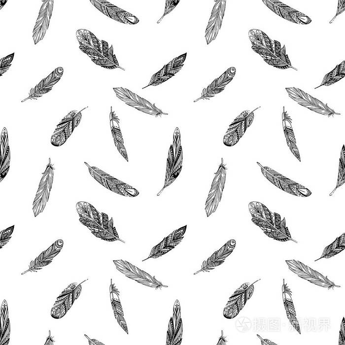 部落羽毛复古图案.手绘涂鸦