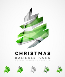 集抽象圣诞树图标 商业标志概念 清洁的现代光泽的设计