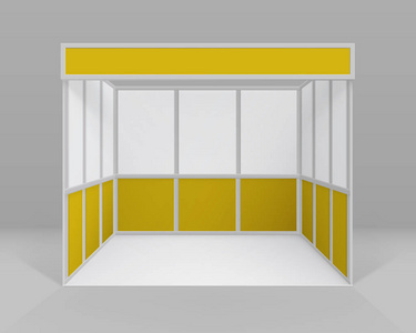 矢量白色黄色空白室内贸易展览会展位标准展位为演示文稿孤立与背景