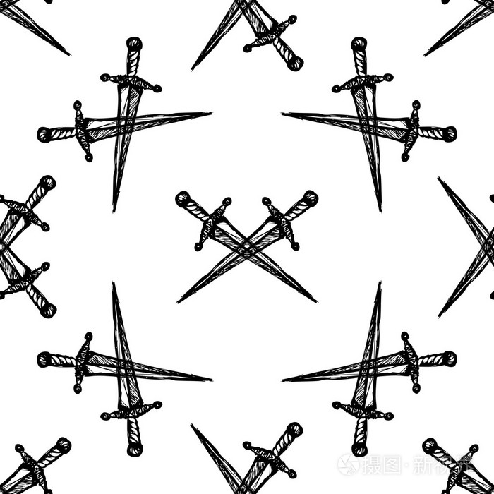 白色背景上的无缝模式十字剑插画-正版商用图片0g8hzz-摄图新视界