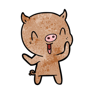 快乐卡通猪的矢量插图图片