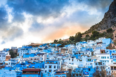 Chefchaouen 蓝色镇街道在摩洛哥