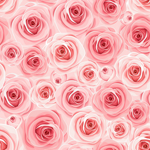 矢量无缝背景纹理与粉红色玫瑰。