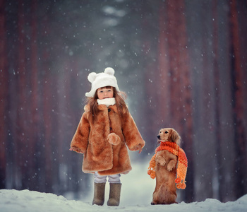 冬天的女孩和狐狸图片