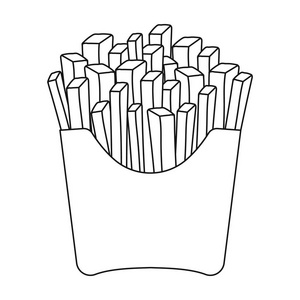 薯条中孤立的白色背景上的大纲样式图标。快餐食品的象征股票矢量图