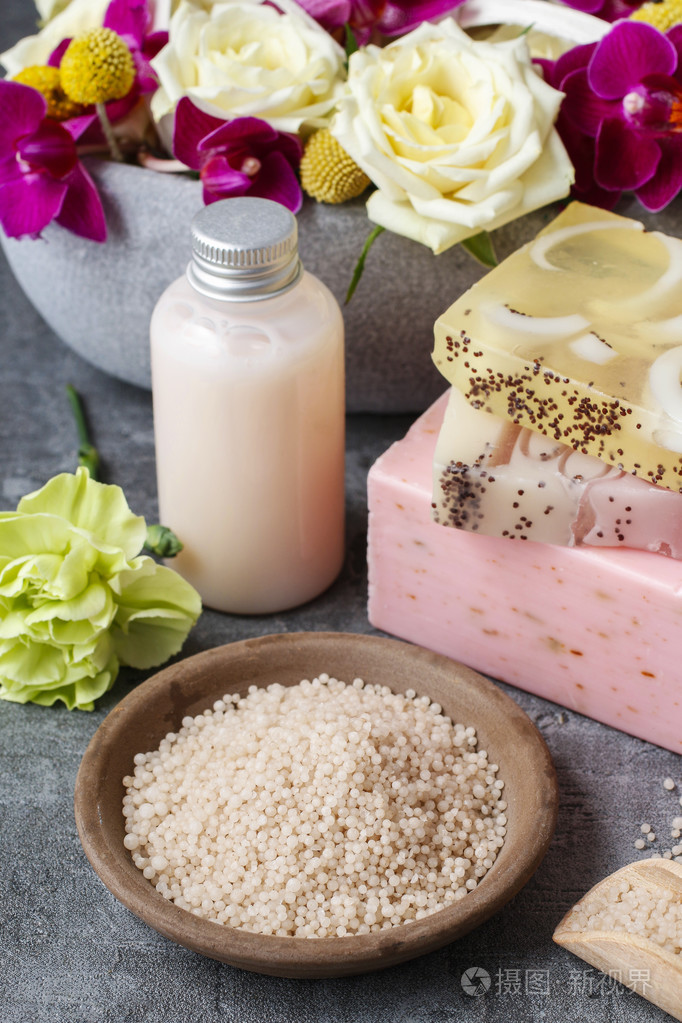 水疗中心集: 海盐, 酒吧的手工皂, 液体皂