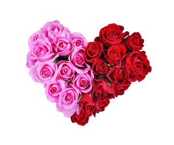 红色和粉色玫瑰的心