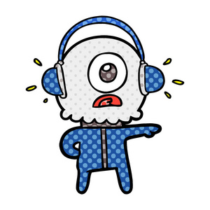 卡通独眼龙外星人听音乐照片
